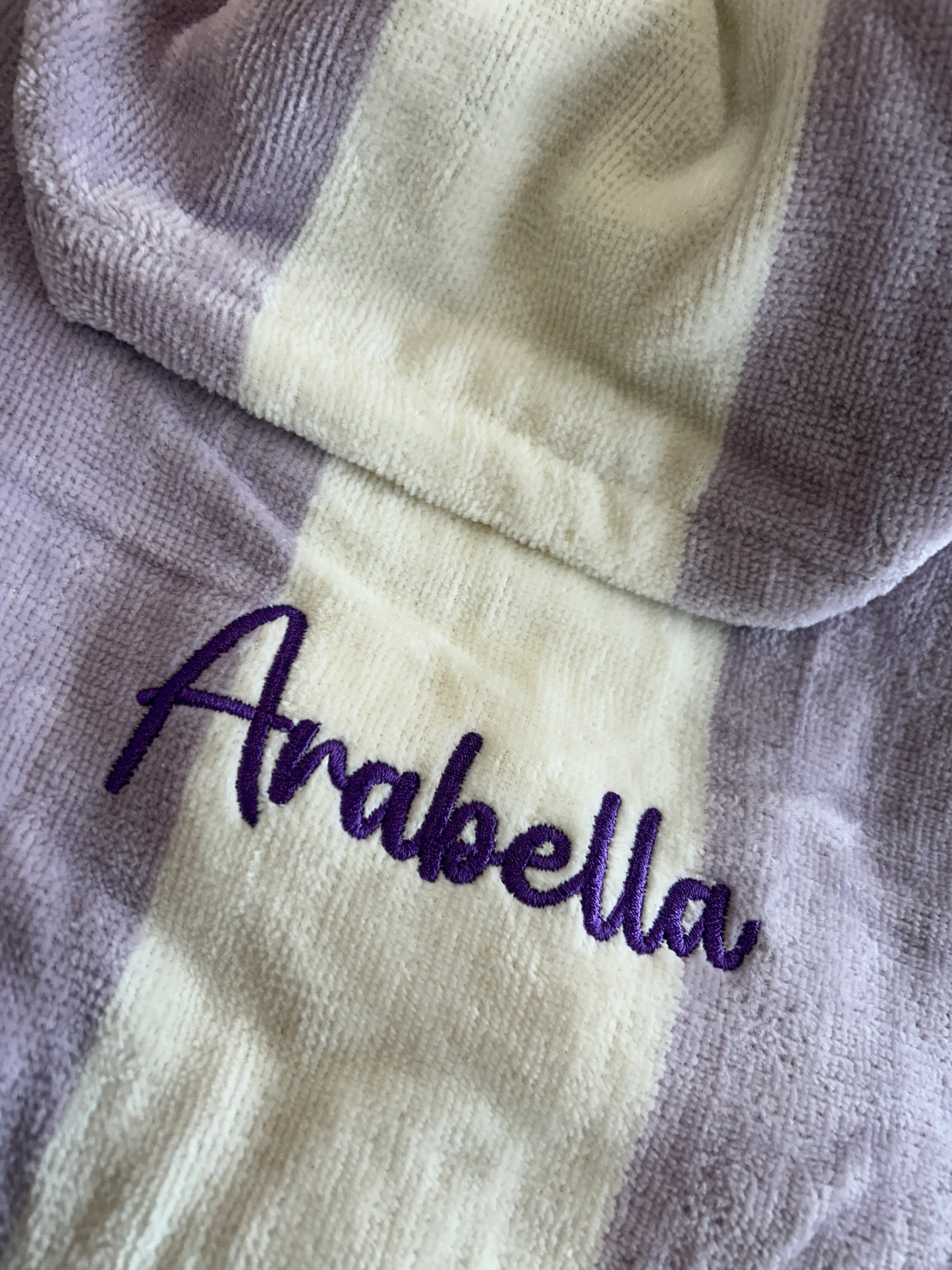 Lilac & White Stripe Kids’ Personalised Hooded Beach Poncho