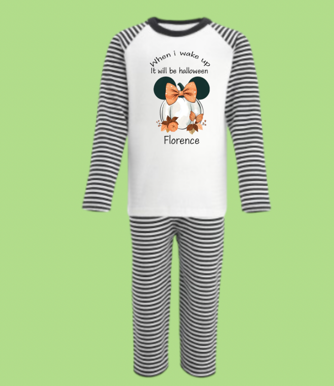 Black Stripe Print Personalised Pyjamas Halloween Fab BOO lous Design From The Stork Bespoke Baby