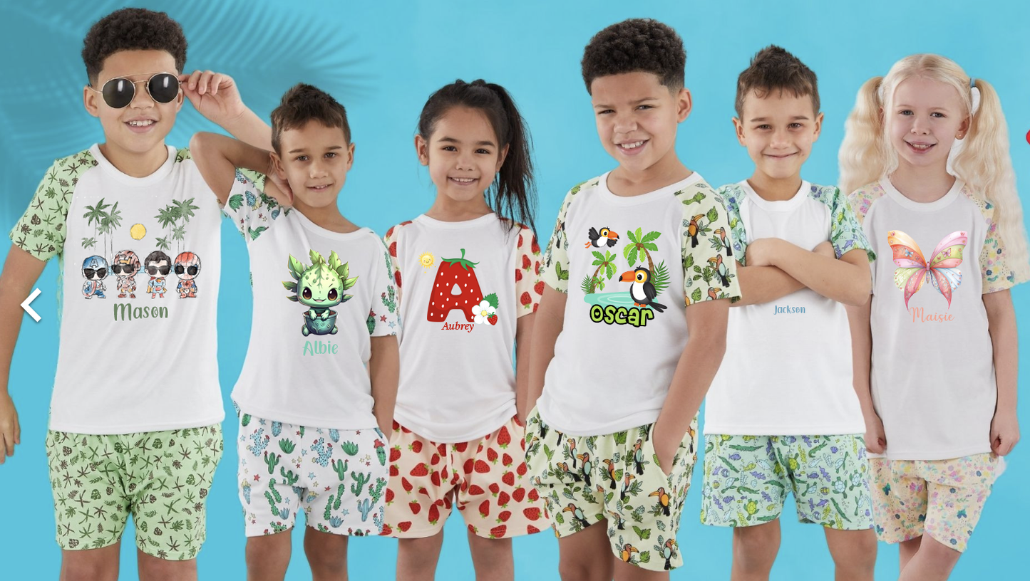 Personalised Kids Printed T-shirt & Short Set - Various Designs
