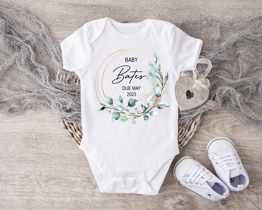 Baby Announcement Name in Circle Design Vest or Sleepsuit