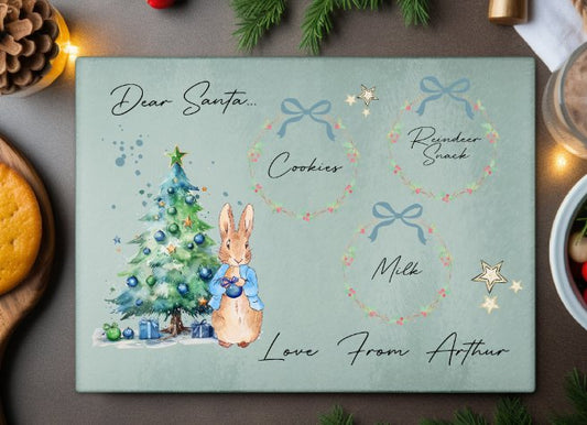 Blue Rabbit Design Christmas Eve Personalised Santas Cookies Plate