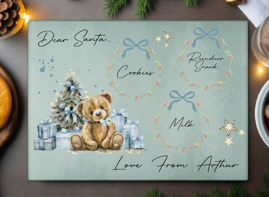 Blue Teddybear Design Christmas Eve Personalised Santas Cookies Plate