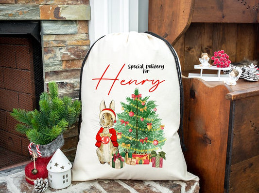 Christmas Gift Bag Sack Drawstring Rabbit