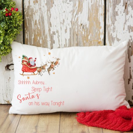 Christmas pillow case personalised Santa sleigh design