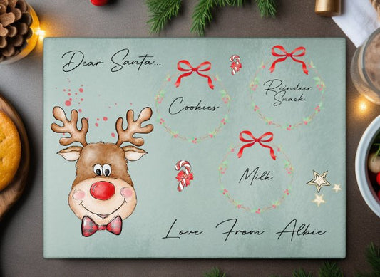 Dickie bow Reindeer Design Christmas Eve Personalised Santas Cookies Plate