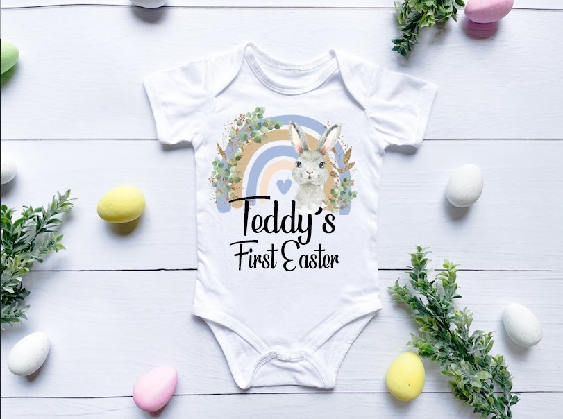 First Easter Vest Or Sleepsuit - Blue Rainbow
