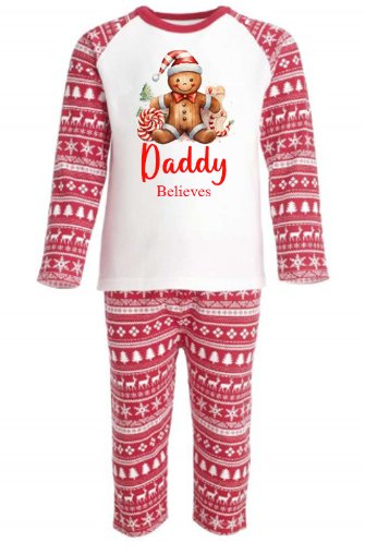 Gingerbread man Personalised Adults Red Christmas print Pyjamas