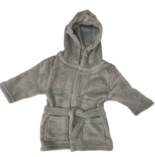 Grey fleece Hooded Dressing Gown with front pockets