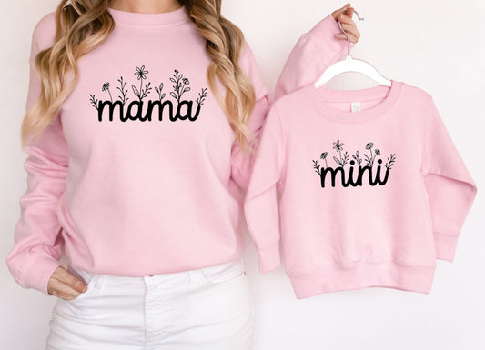 Matching Mini & Mama Mummy Personalised Jumpers Floral - Various Colours