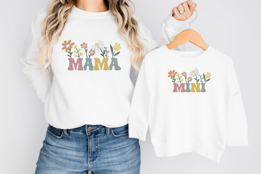 Matching Mini & Mama Mummy Personalised Jumpers flowers - Various Colours