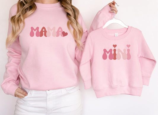 Matching Mini & Mama Mummy Personalised Jumpers hearts - Various Colours