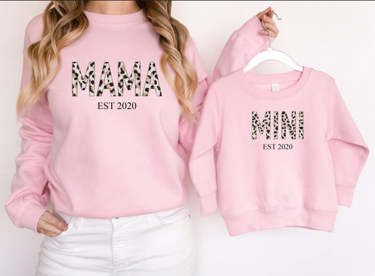 Matching Mini & Mama Mummy Personalised Jumpers Leopard - Various Colours