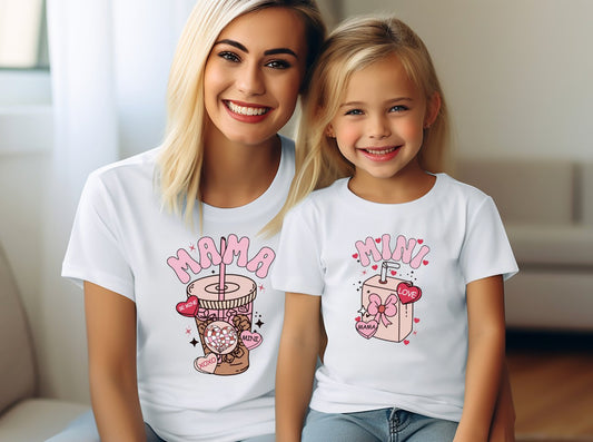 Matching Mini & Mama Mummy Personalised T-Shirts cups- Various Colours