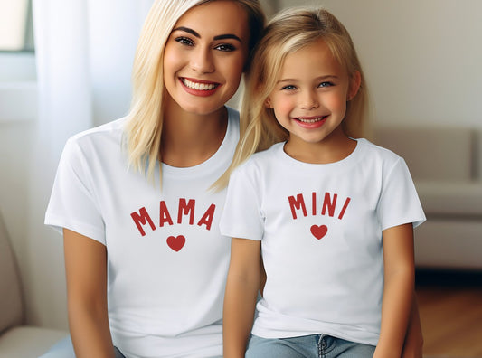 Matching Mini & Mama Mummy Personalised T-Shirts Heart- Various Colours
