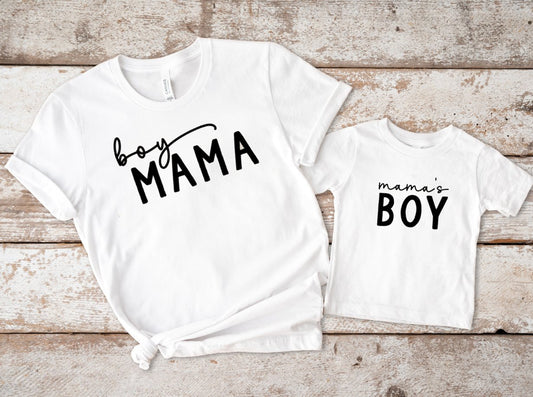 Matching Mini & Mama Mummy Personalised T-Shirts Mamas Boy - Various Colours