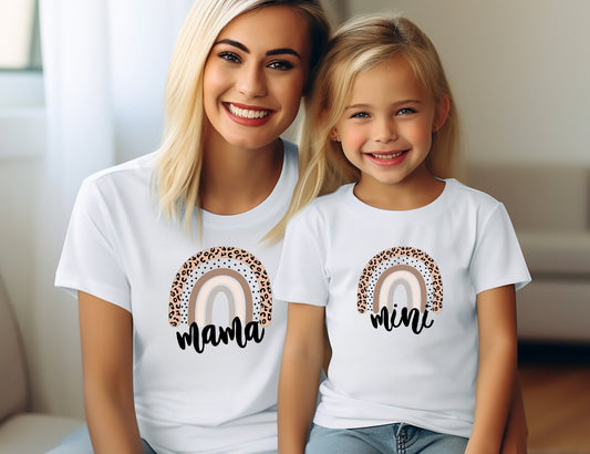 Matching Mini & Mama Mummy Personalised T-Shirts Rainbows - Various Colours