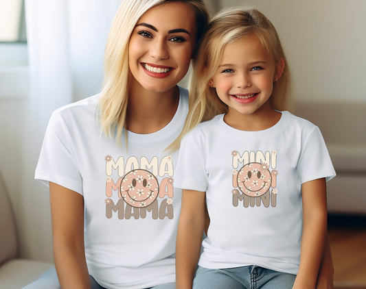 Matching Mini & Mama Mummy Personalised T-Shirts Smiles - Various Colours