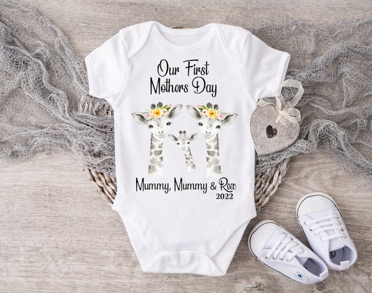 Mothers Day Giraffe Boy Vest or Sleepsuit - Mummy & Mummy
