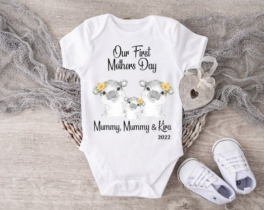 Mothers Day Hippo Girl Vest or Sleepsuit - Mummy & Mummy