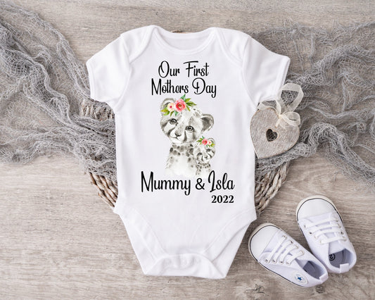 Mothers Day Leopard Baby Girl Vest or Sleepsuit