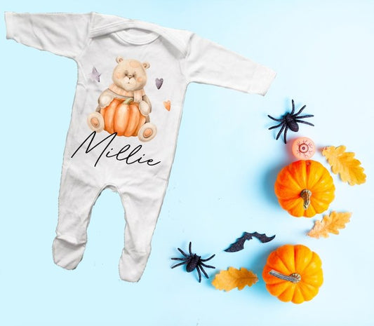 Personalised Halloween Sleepsuit - Pumpkin design
