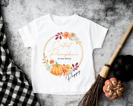 Personalised Halloween T-Shirt - Cutest Pumpkin Round Design