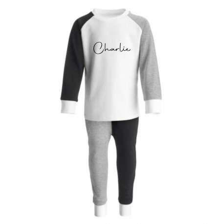 Personalised Loungewear Contrast Set in Black/Grey/White