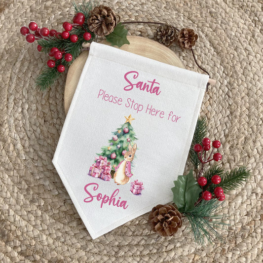 Personalised "Santa Please Stop here" Fabric Pennant Sign - Design 1
