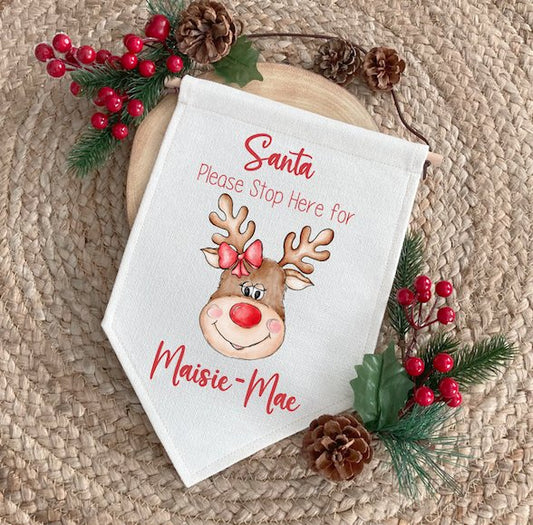 Personalised "Santa Please Stop here" Fabric Pennant Sign - Design 11