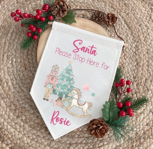 Personalised "Santa Please Stop here" Fabric Pennant Sign - Design 8