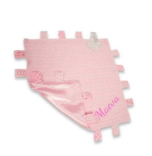 Pink Cable knit Personalised Taggie Comforter Blanket