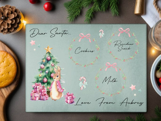 Pink Rabbit Design Christmas Eve Personalised Santas Cookies Plate