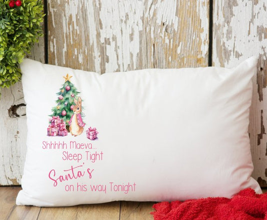 Pink Rabbit design Christmas pillow case personalised