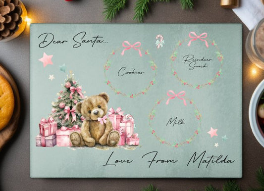 Pink Teddybear Design Christmas Eve Personalised Santas Cookies Plate