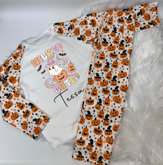 Pumpkin Print Personalised Pyjamas Halloween wicked Cute Design