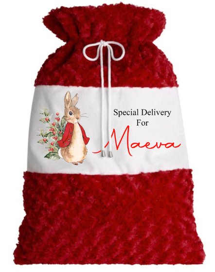 Red Rabbit Plush Red personalised Christmas Sack Design 3