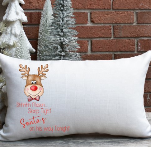 Reindeer Dickie bow design Christmas pillow case personalised