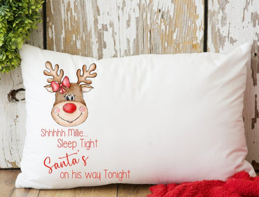 Reindeer hair bow design Christmas pillow case personalised