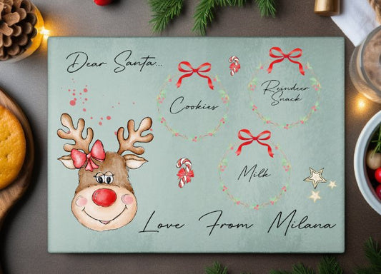 Reindeer with Hair Bow Design Christmas Eve Personalised Santas Cookies Plate