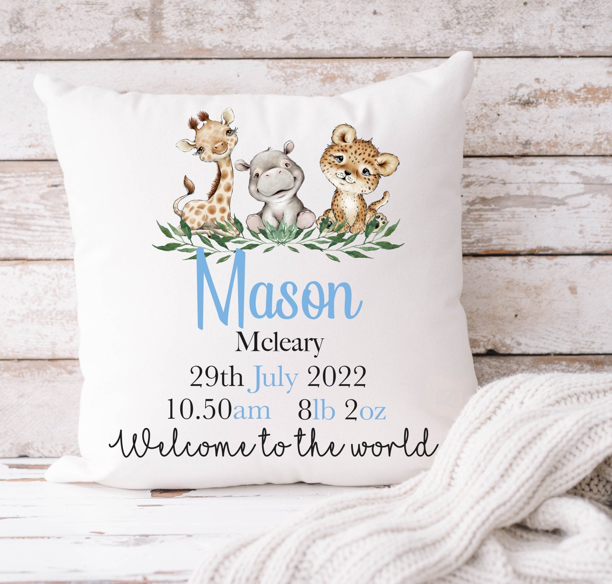 Safari Cushion 40x40cm Boys From The Stork Bespoke Baby