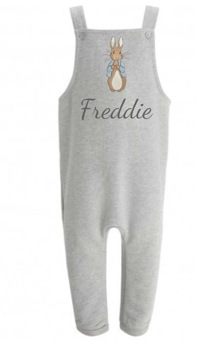 Sample* Grey Dungaree with rabbit personalised - From The Stork Bespoke Baby