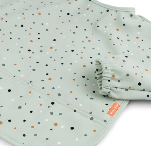Sleeved pocket bib - happy dots - green - By done by deer