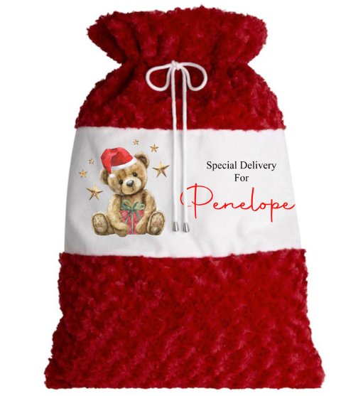 Teddy Plush Red personalised Christmas Sack Design 4