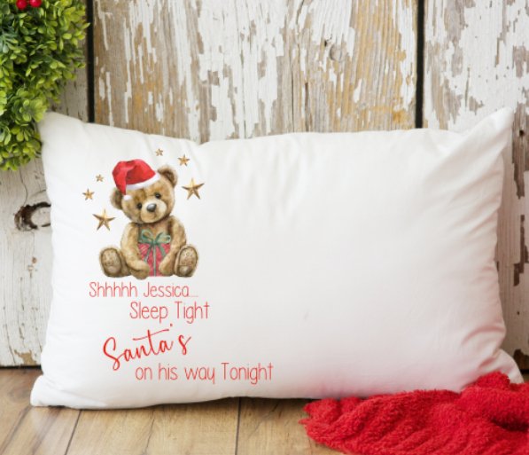 Teddybear design Christmas pillow case personalised From The Stork Bespoke Baby