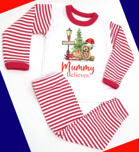 Teddybear Design Personalised Red Stripe Pyjamas