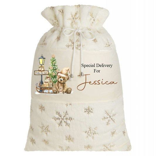 Teddybear Plush Cream & Gold personalised Christmas Sack Design 8
