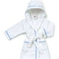 White Hooded Towelling Dressing Gown w/ Blue Gingham trim