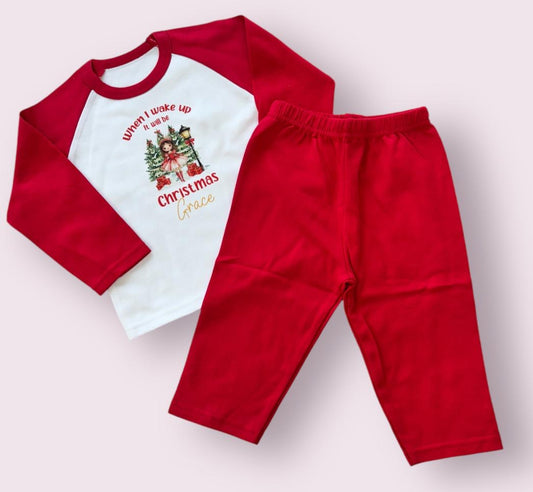 Red Christmas personalised family Pyjamas - Christmas Ballerina CHILDRENS