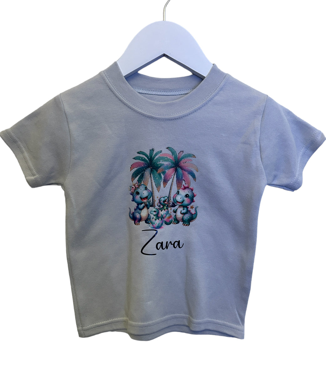 Girl Dinos design personalised kids T-Shirt