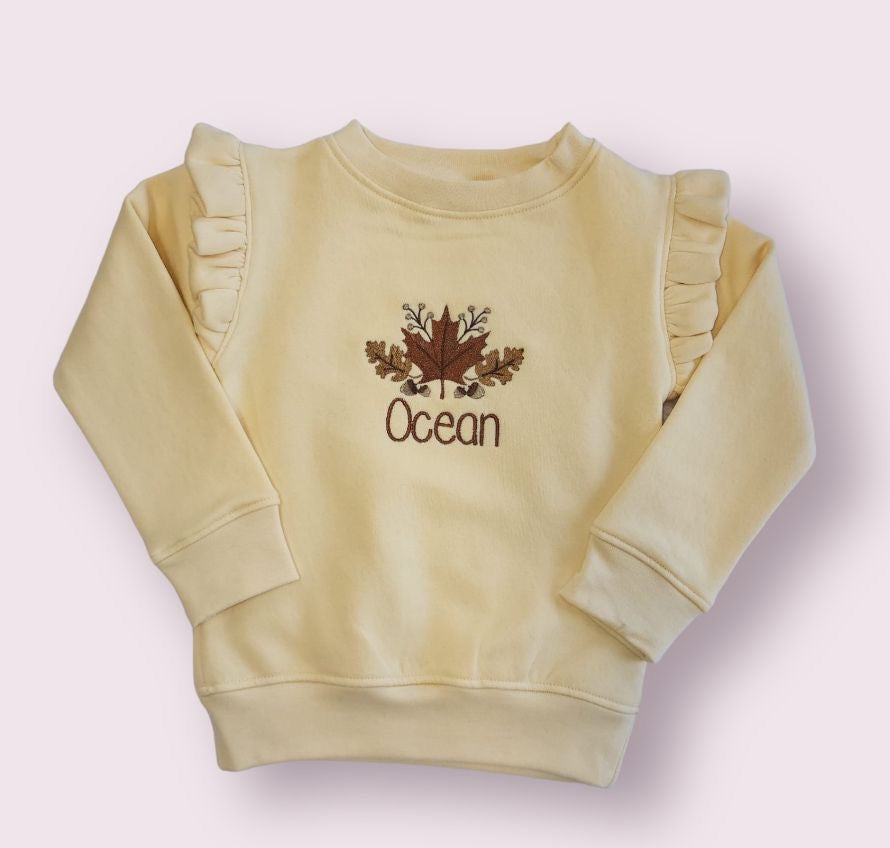 Frilled Sleeve Autumn leaf personalised Sweatshirt